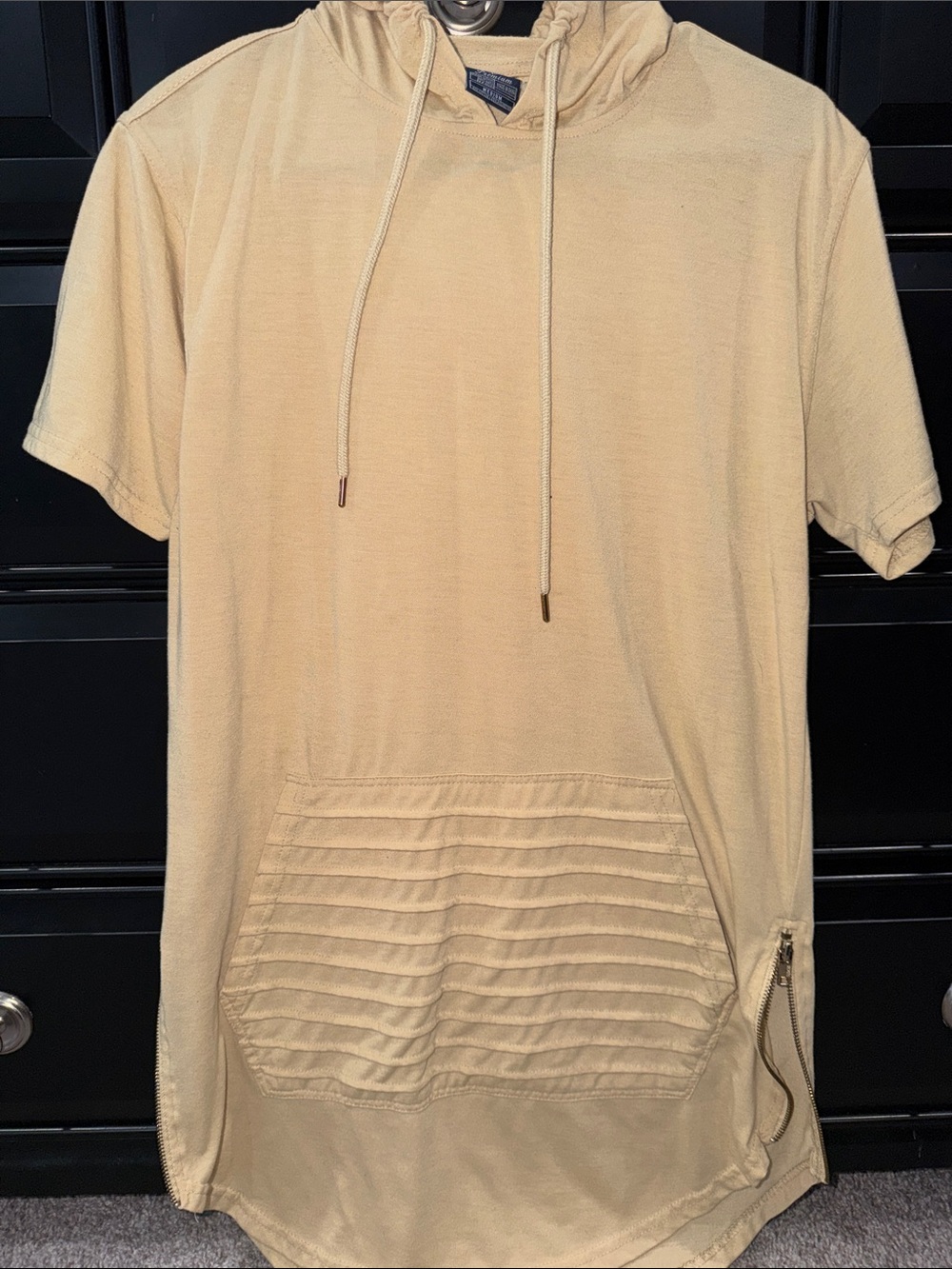 Men's Short Sleeve Hooded Tee in Beige - Unbranded